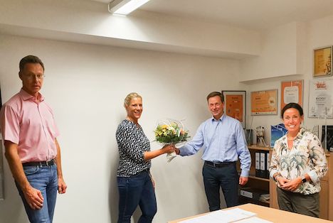 Anja Elsermann koordiniert das 800-jährige Stadtjubiläum von Bocholt - v.l. Stadtmarketingchef Ludger Dieckhues, Projektleiterin Anja Elsermann, Erster Stadtrat Thomas Waschki und Fachbereichsleiterin Jule Wanders; Foto: Wirtschaftsförderungs- und Stadtmarketing Gesellschaft Bocholt