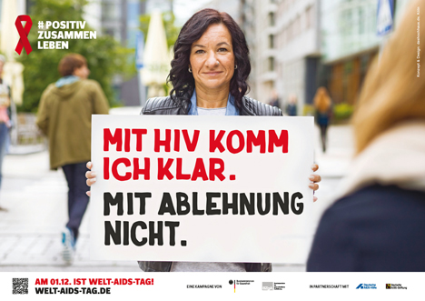 Welt-AIDS-Tag: Kampagne #positivzusammenleben fordert mehr Respekt - Unterschiedliche Motive machen auf den Welt-AIDS-Tag 2016 aufmerksam und zeigen HIV-positive Menschen mit ihren Forderungen nach Respekt und Akzeptanz; Foto: BZgA
