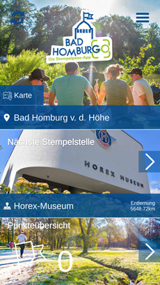 Mit der Stempelpass-App "Bad HomburGO" die Stadt erkunden - Die App ist sowohl für Android- als auch iOS-Geräte verfügbar; Foto: Screenshot