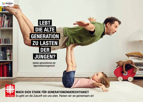 Caritas und glow machen sich für Generationengerechtigkeit stark - Die neuen Anzeigenmotive der Caritas stammen von der Berliner Agentur glow; Foto: Caritas