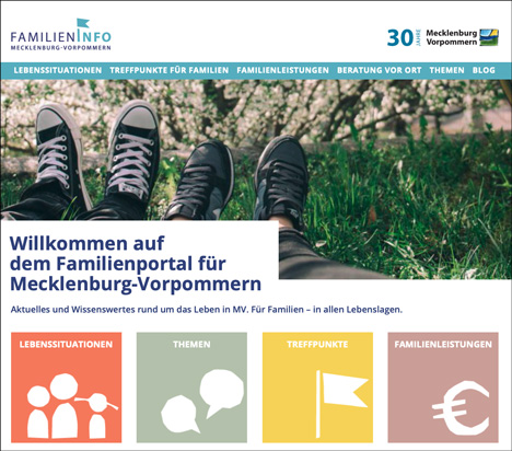 Online-Portal "Familienbotschaft MV" wird zu "FamilienInfo MV" - Mit "FamilienInfo MV" sollen möglichst viele Menschen erreicht und über Leistungen und Hilfen informiert werden; Foto: Screenshot der Website familieninfo-mv.de