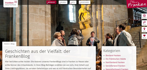 Franken Tourismus launcht Blog zur Region - Der neue FrankenBlog des Tourismusverbands Franken präsentiert Tipps und Geschichten aus der Region; Foto: Screenshot des FrankenBlogs