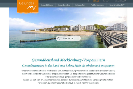 Mecklenburg-Vorpommern will Gesundheitstourismus modernisieren - Auf der Website "Gesundes MV" präsentiert der Tourismusverband Angebote für eine Gesundheitsreise oder einen Kuzrurlaub; Abb.: Screenshot