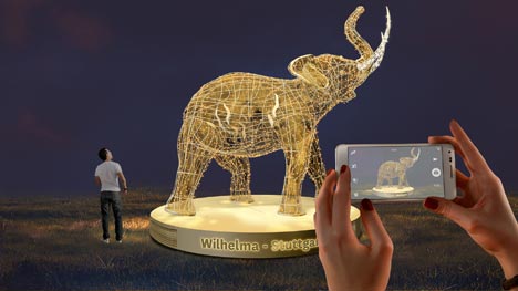 Stuttgart startet Beleuchtungsprojekt und Marketingplattform "Glanzlichter" - Der Elefant gehört zu den acht geplanten Lichtskulpturen auf dem Stuttgarter Schlossplatz und repräsentiert die Wilhelma - den Zoo von Stuttgart; Foto: MK Illumination