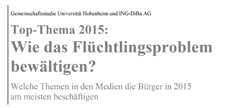 Flüchtlinge und Terroranschläge sind Top-Themen des Jahres 2015 - Titel der Gemeinschaftsstudie der Uni Hohenheim und ING-DiBa