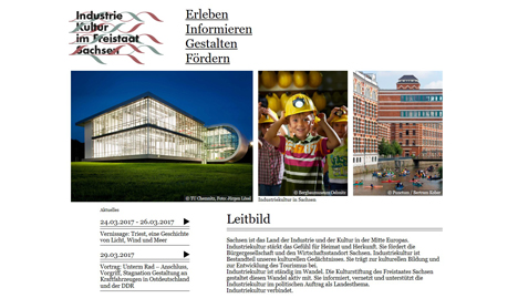 Kulturstiftung Sachsen & TU Bergakademie Freiberg stellen Studie & Website zur Industriekultur vor - Die Leipziger Agentur Bureau Spector setzte die Website um; Abb.: Screenshot