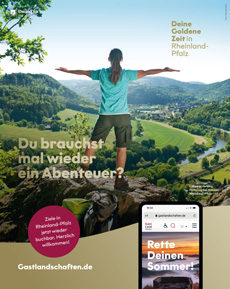 Rheinland-Pfalz wirbt mit Slogan "Rette deinen Sommer" - Eines der Kampagnenmotive für "Rette deinen Sommer - Deine Goldene Zeit in Rheinland-Pfalz; Foto Wirtschaftsministerium Rheinland-Pfalz