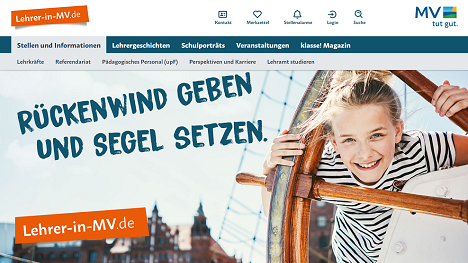Neues Design für Lehrkräfte-Portal Mecklenburg Vorpommerns - Die neugestaltete Website bietet interessierten Lehrkräften Informationen rund um die Bildung in Mecklenburg-Vorpommern – Foto: Screenshot der Website www.lehrer-in-mv.de