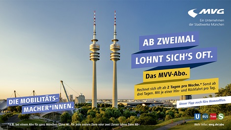 Sassenbach kommuniziert erneut für die Münchner Verkehrsgesellschaft - Mithilfe der ÖPNV-Kampagne sollen Menschen zur Nutzung einer Dauerkarte im MVV-Gebiet motiviert werden – Foto: Sassenbach Advertising