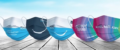 Masken im "Stadt-Look" gesucht - Die Mund-Nasen-Masken von Kiel-Marketing gibt es mit fünf verschiedenen Motiven; Foto: Kiel-Marketing