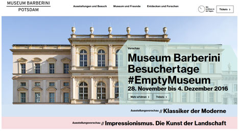 Museum Barberini präsentiert neue Website - Interessierte können sich für die Besuchertage vom 28. November bis 4. Dezember auf der neuen Internetseite des Museum Barberini kostenlose Tickets sichern; Foto: Screenshot