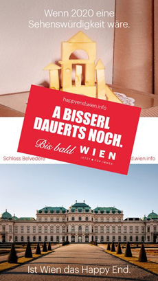 Wien weckt Vorfreude auf kulturelle, kulinarische und musikalische Happy Ends - Kampagnenmotiv der "Happy End"-Kampagne von WienTourismus; Foto: WienTourismus, Julie Brass/Paul Bauer