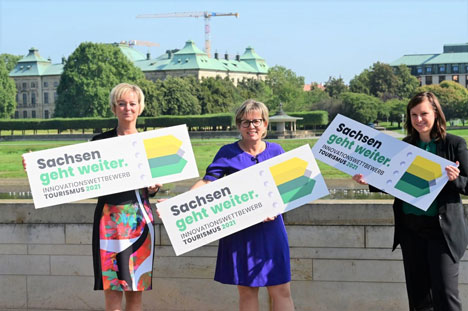 Sachsen-Tourismus lobt Innovationswettbewerb aus - v.l.: Veronika Hiebl, Geschäftsführerin der Tourismus Marketing Gesellschaft Sachsen, Tourismusministerin Barbara Klepsch und Josephine Hage, Projektleitung von Kreatives Sachsen, stellen den Innovationswettbewerb vor - Foto: TMGS