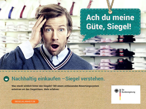 BMZ und GIZ starten Umweltsiegel- und Sozialsiegel-Kampagne - ressourcenmangel Stuttgart hat die neue Informationskampagne entworfen. Klarheit und Übersichtlichkeit steht im Vordergrund der Aktion; ©BMZ/GIZ
