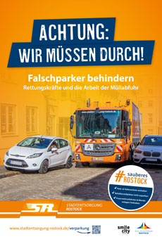 Stadtentsorgung Rostock wirbt für eine saubere Hansestadt - Motiv der Kampagne "Achtung: Wir müssen durch!" - Foto: Stadt Rostock