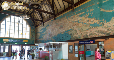 Stralsund und Steinheim als Bahnhöfe des Jahres ausgezeichnet - Der Hauptbahnhof in Stralsund überzeugte die Jury mit seiner "typisch norddeutschen Lebensart"; Foto: Allianz pro Schiene