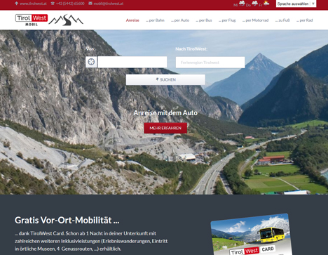 TirolWest präsentiert Mobilitätsguide für Urlauber - Screeshot der Hompage www.mobil.tirolwest.at