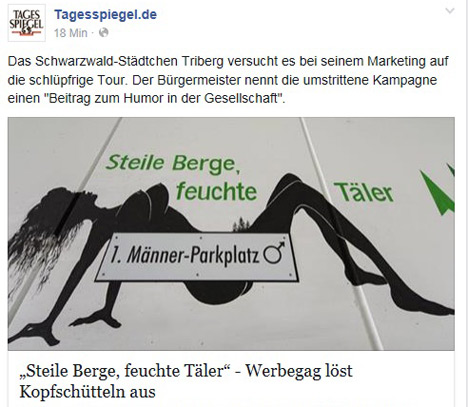 Triberg provoziert mit "Steile Berge, feuchte Täler" - Screenshot: Facebook-Seite des "Tagesspiegels"