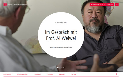 Universität der Künste Berlin präsentiert neue Homepage - Die neue UdK-Website stammt von ressourcenmangel an der Panke. Das Design wurde von der Berliner Agentur BASICS09 entworfen; Foto: Screenshot
