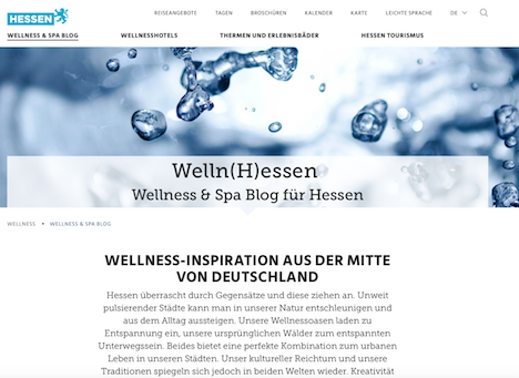 Hessen launcht Wellness-Blog - Der Blog "Welt(H)essen" ist ab sofort on air; Foto:Screenshot