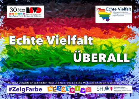 Lesben- und Schwulenverband Schleswig Holstein zeigt Farbe - Kampagnenmotiv des LSVD Schleswig-Holstein; Foto: Lesben- und Schwulenverband Schleswig-Holstein