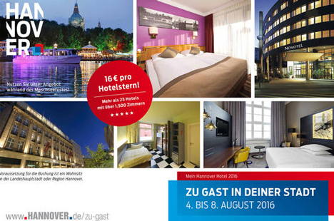 Hannover lädt seine Einwohner in "ihre" Hotels ein - Vom 4. bis zum 8. Oktober startet Hannover Marketing und Tourismus in Zusammenarbeit mit ortsansässigen Hotels eine Aktion für die Hannoveraner; Foto: HMTG